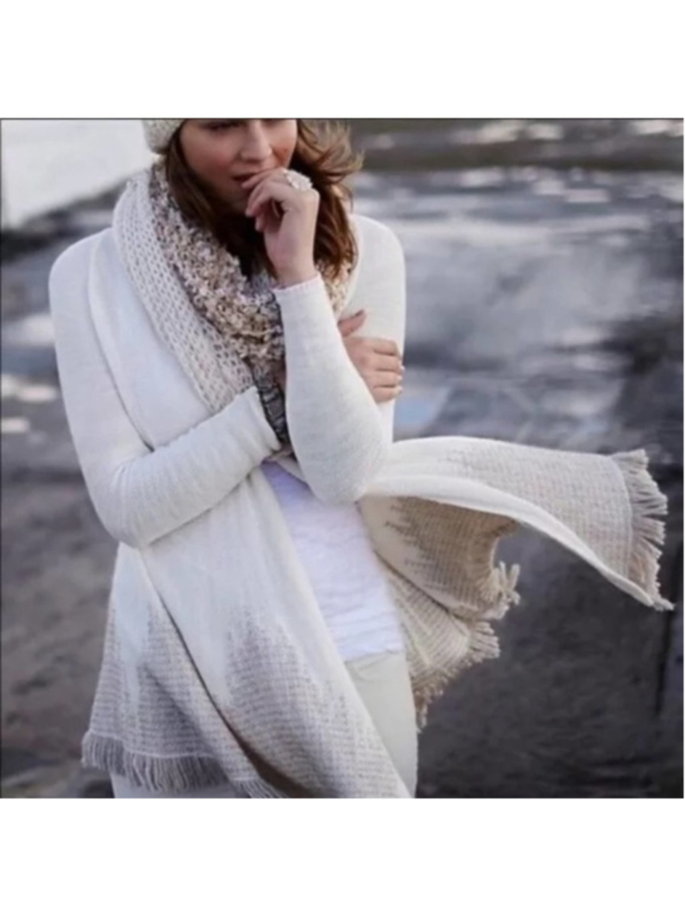 Anthropologie MOTH Nevis Fringe Cardigan Cream Taupe Boho Knit Size S
